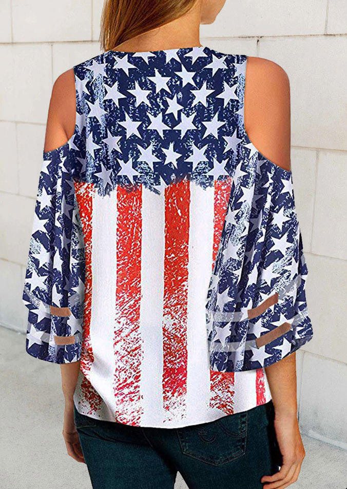 Blouses American Flag Star Cold Shoulder Blouse in Multicolor. Size: XL