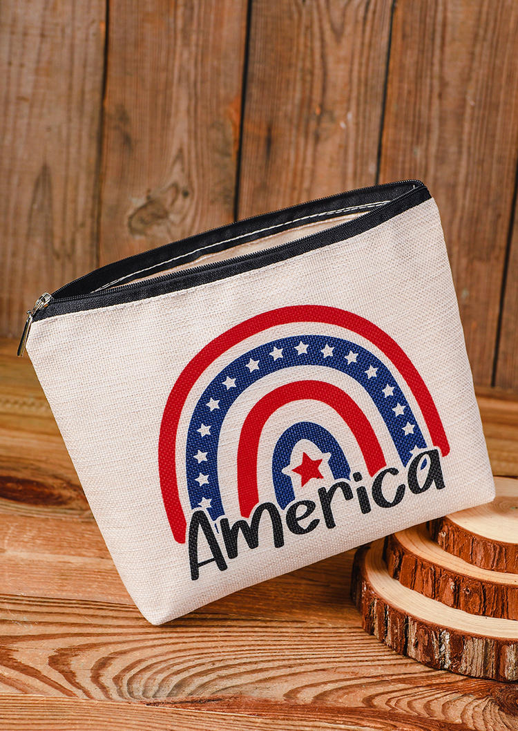 America USA Star Heart Cosmetic Bag
