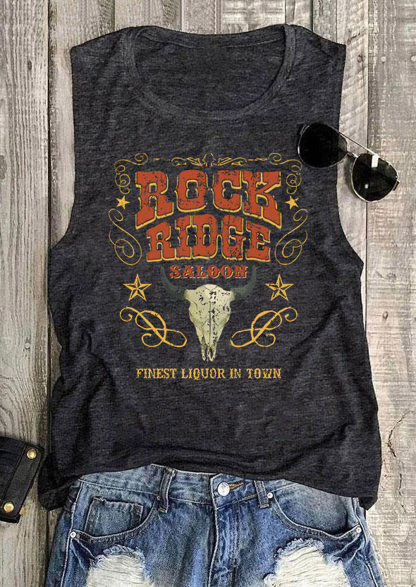 Rock Ridge Saloon Steer Skull Tank - Black