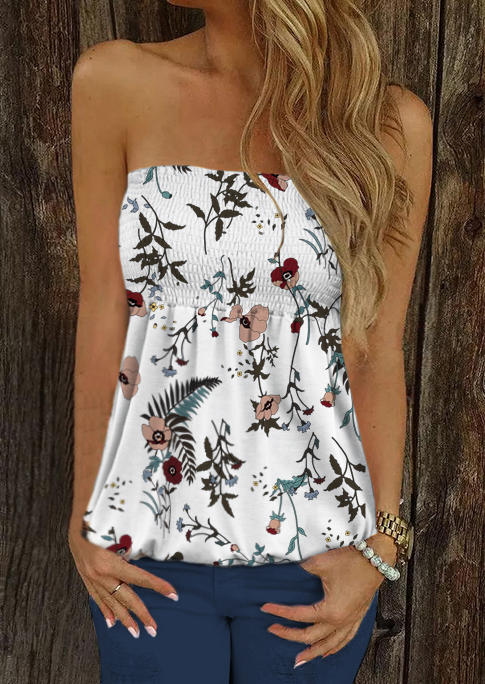 

Tank Tops Floral Smocked Strapless Bandeau Tank Top in Multicolor. Size