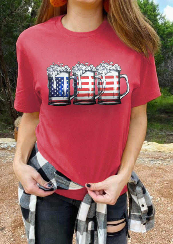 American Flag Beer O-Neck T-Shirt Tee