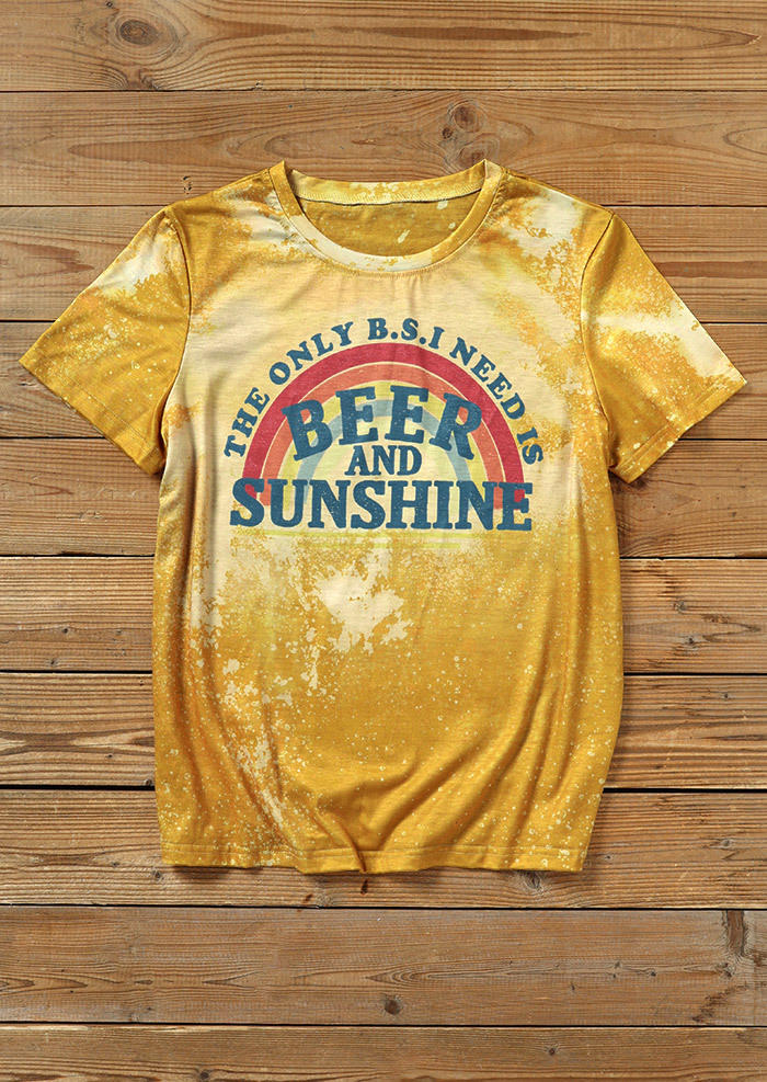 The Only B.S. I Need Is Beer And Sunshine Rainbow T-Shirt Tee - Yellow