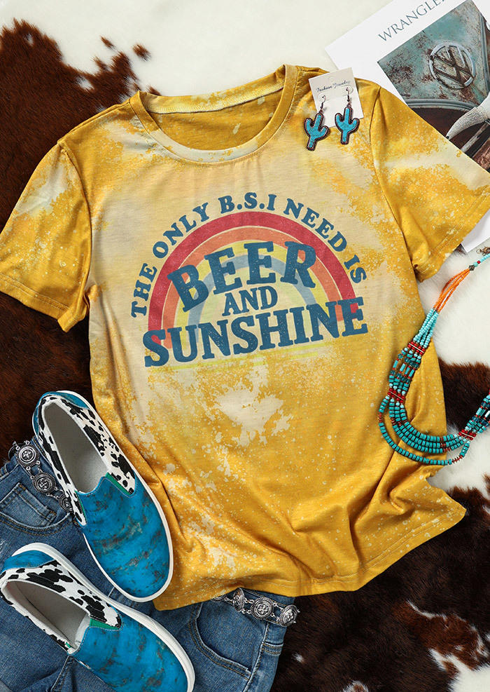 T-shirts Tees The Only B.S. I Need Is Beer And Sunshine Rainbow T-Shirt Tee in Yellow. Size: M,S