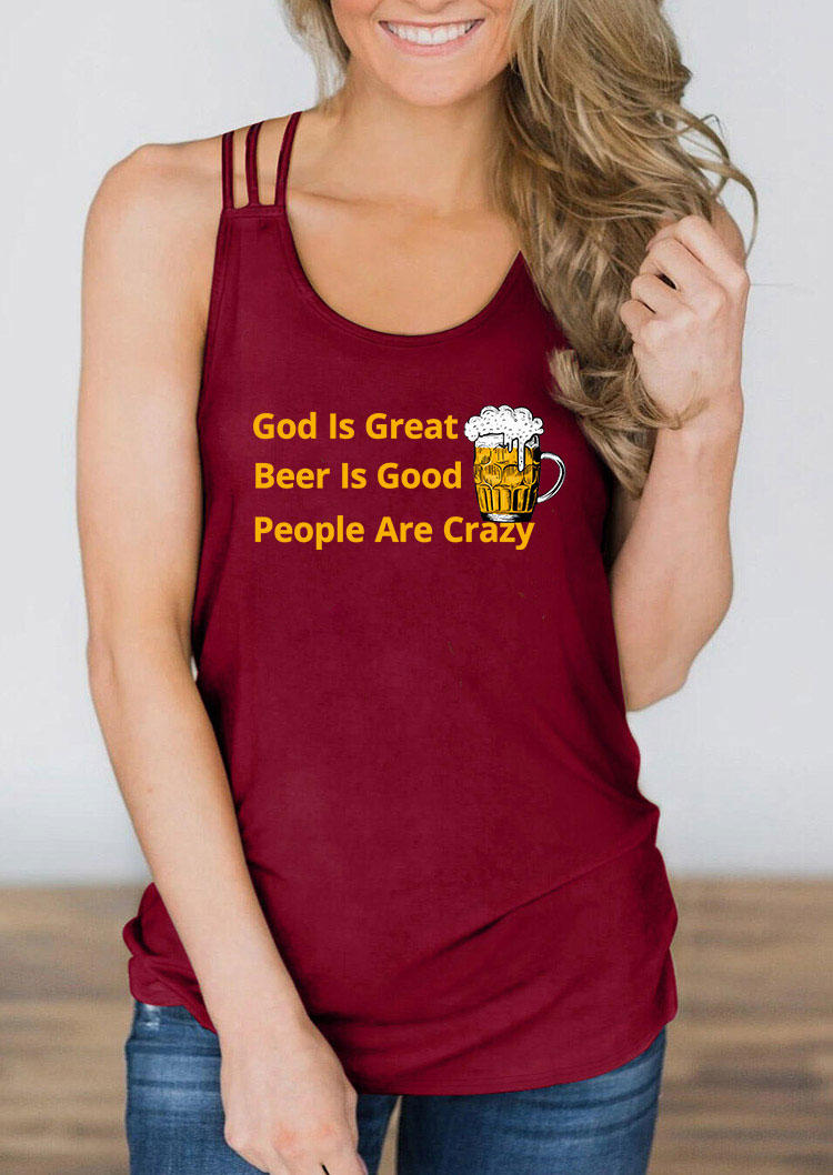 Tank Tops God Is Great Beef Is Good People Are Crazy Camisole - Burgundy in Red. Size: L,XL