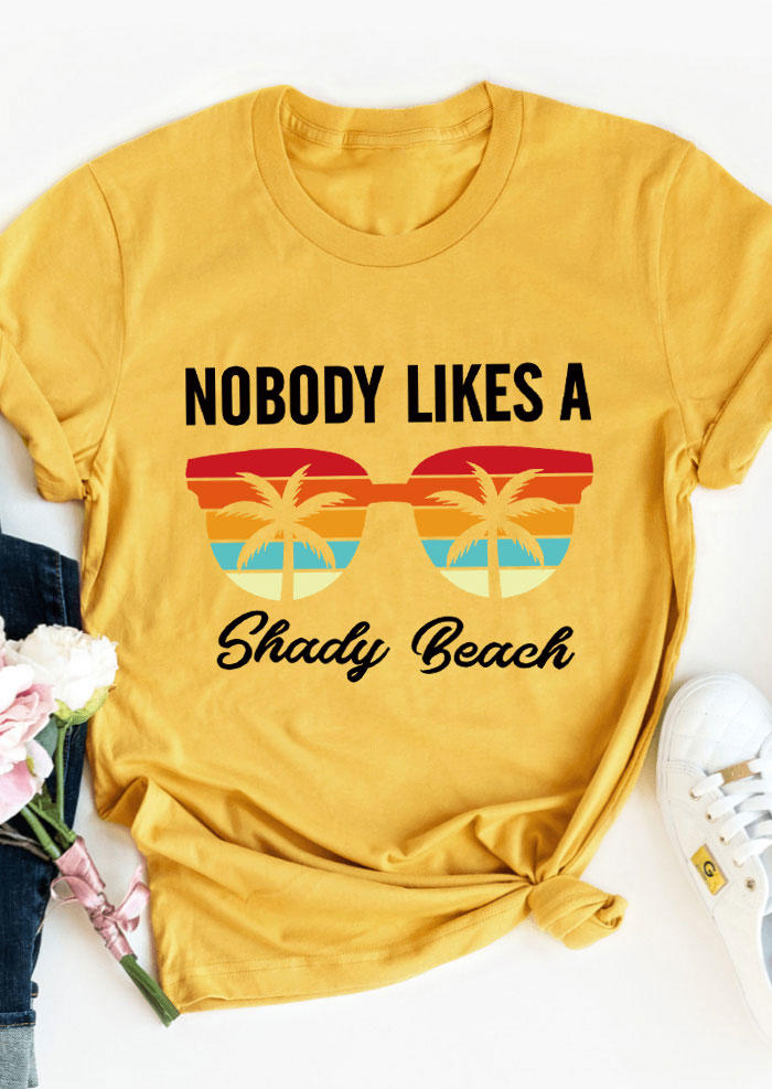 T-shirts Tees Nobody Likes A Shady Beach Coconut Tree Glasses T-Shirt Tee in Yellow. Size: S,M,L