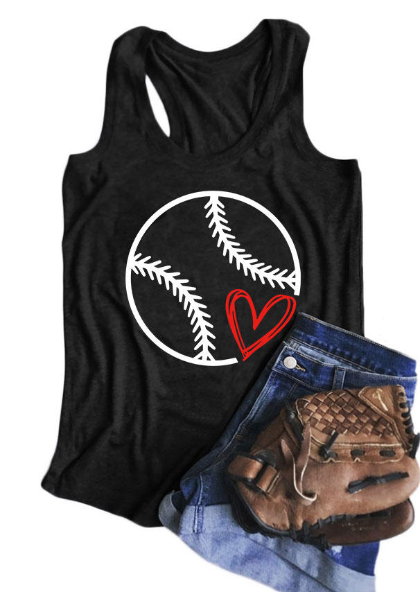 

Tank Tops Baseball Heart O-Neck Racerback Tank Top in Black. Size