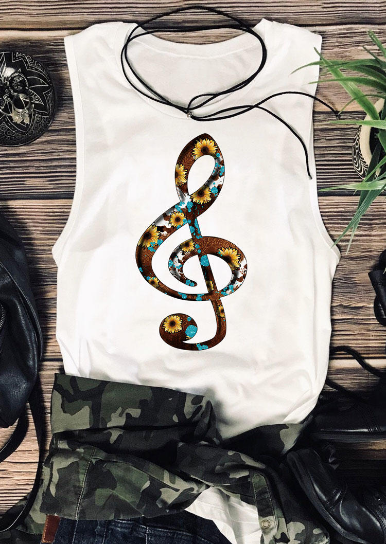 

Tank Tops Sunflower Musical Symbols O-Neck Tank Top in White. Size