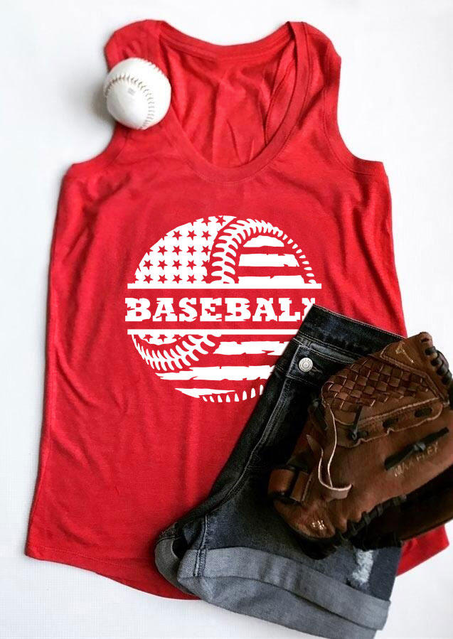 Tank Tops American Flag Baseball Tank Top in Red. Size: S,M,L,XL