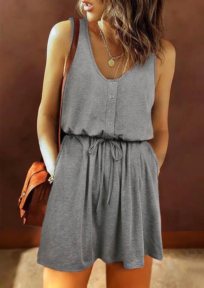

Mini Dresses Snap Button Pocket Drawstring Sleeveless Mini Dress in Gray. Size: L