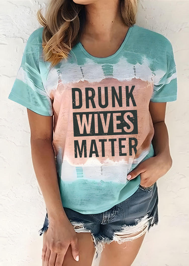 T-shirts Tees Tie Dye Drunk Wives Matter T-Shirt Tee - Lake Blue in Blue. Size: M