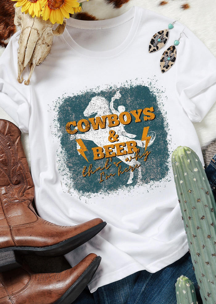 T-shirts Tees Cowboys & Beer That's Why I'm Here T-Shirt Tee in White. Size: L