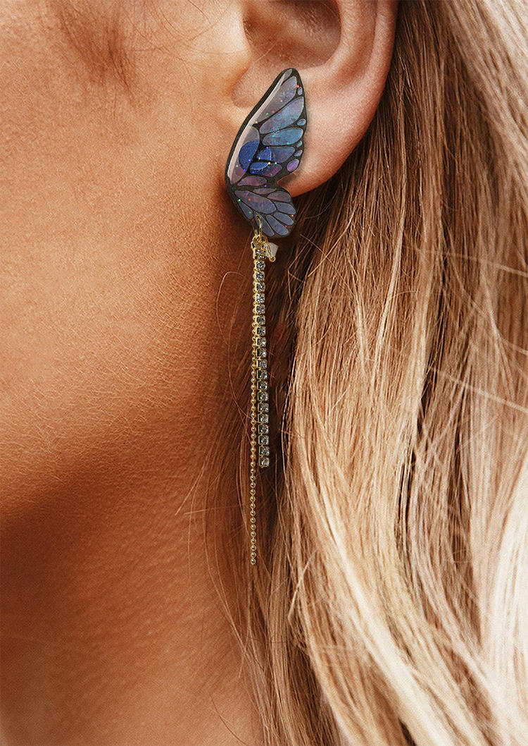 

Earrings Butterfly Tassel Rhinestone Earrings in Blue. Size