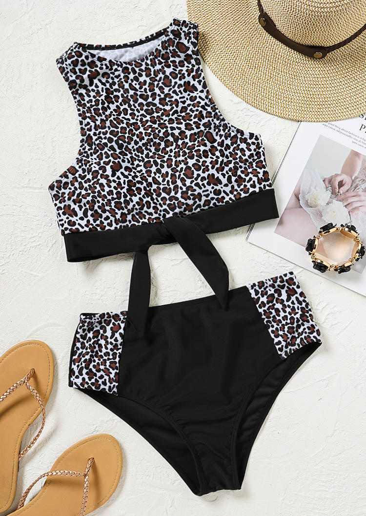Bikini Sets Leopard Color Block Tie High Waist Bikini Set in Multicolor. Size: M,S,XL