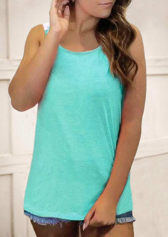 Tank Tops Lace Splicing O-Neck Tank Top - Cyan in Blue. Size: L,M,S