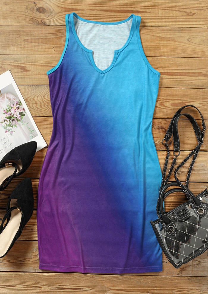 Mini Dresses Gradient Sleeveless Notched Neck Mini Dress in Multicolor. Size: M