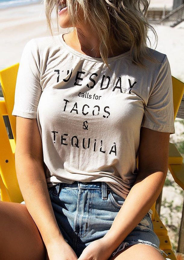 Tuesday Calls For Tacos & Tequila T-Shirt Tee - Apricot