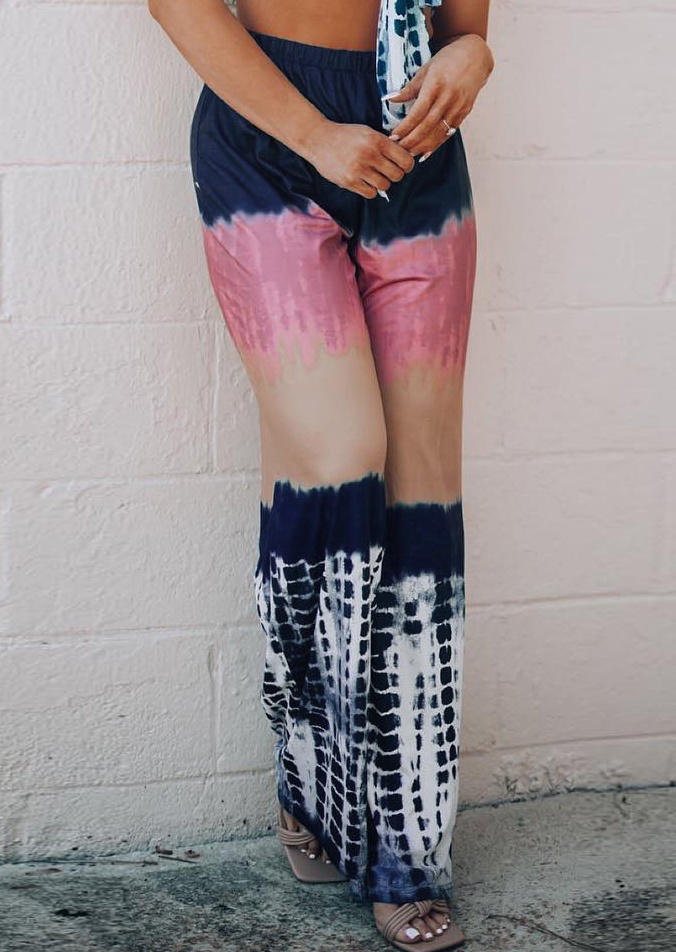 Pants Tie Dye Elastic Waist Wide Leg Pants in Multicolor. Size: L,M,S,XL
