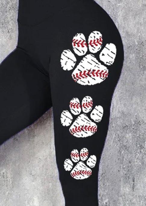 Baseball Paw Elastic Waist Leggings - Black