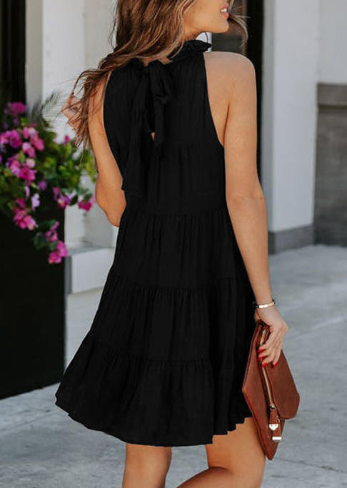 Mini Dresses Ruffled Sleeveless Mini Dress in Black. Size: L,M