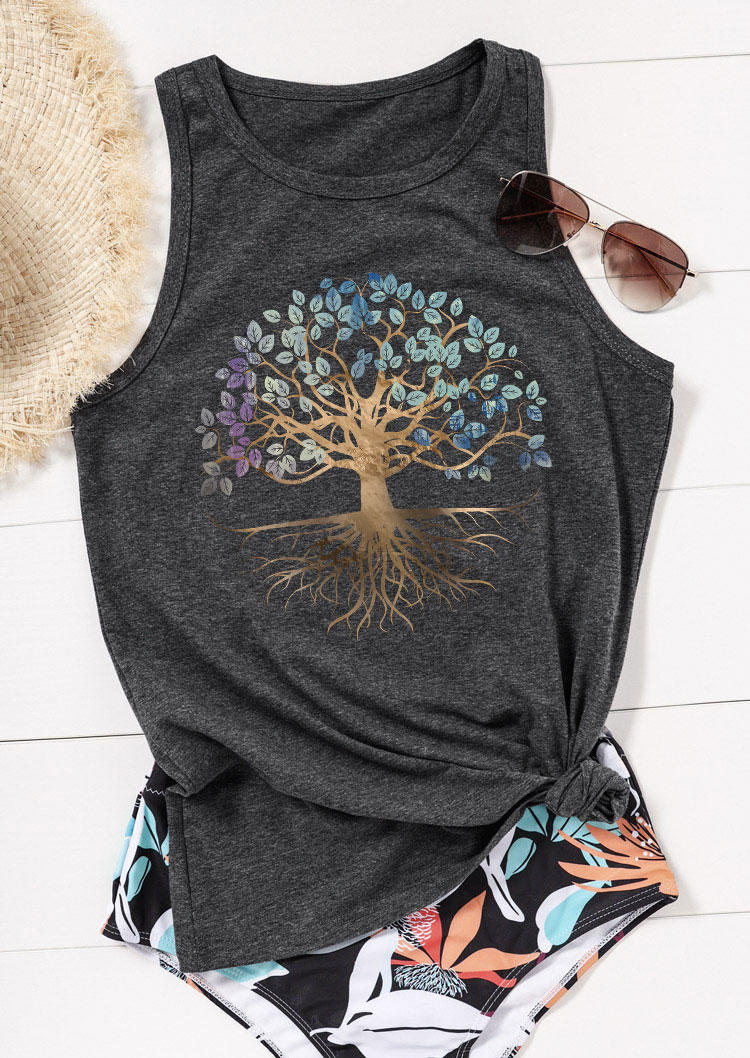 

Tank Tops Tree Of Life O-Neck Tank Top in Dark Grey. Size