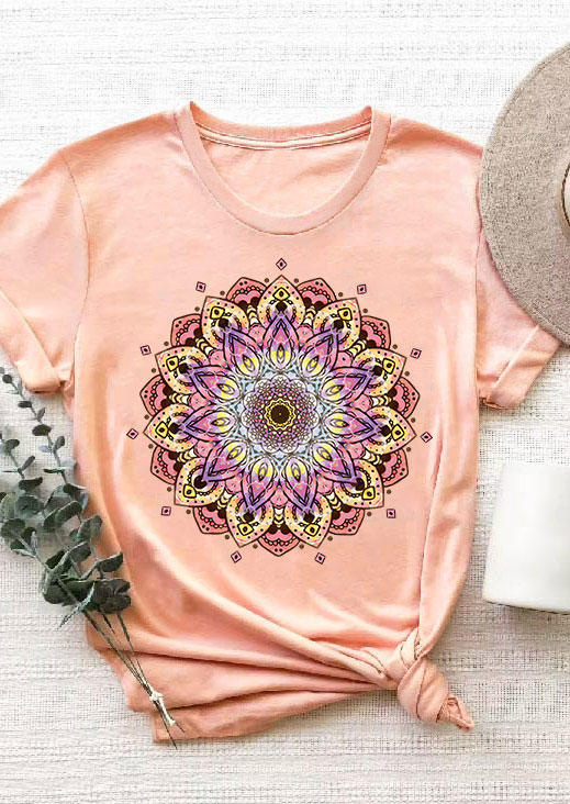 T-shirts Tees Floral O-Neck T-Shirt Tee in Pink. Size: S