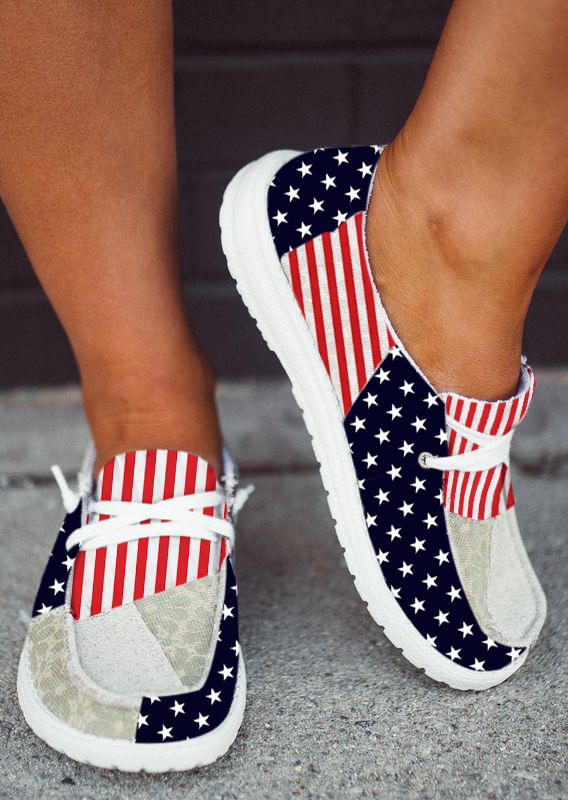 Sneakers American Flag Splicing Round Toe Flat Sneakers in Multicolor. Size: 37,38,39,40,41