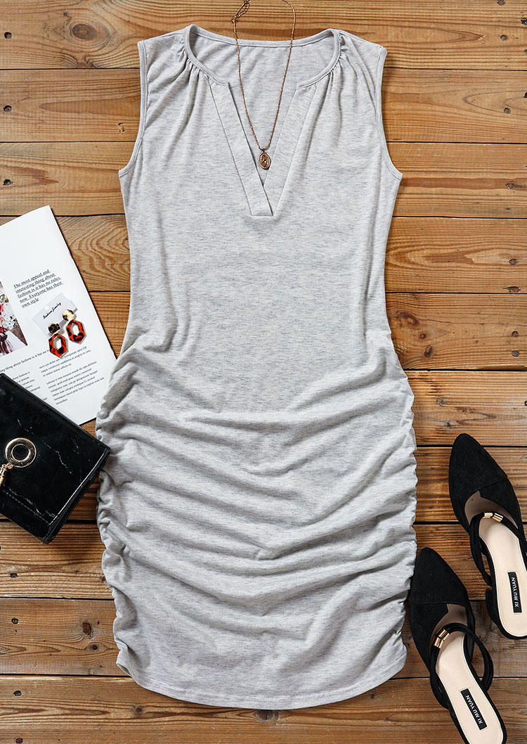 Bodycon Dresses Ruched Notched Neck Bodycon Dress in Gray. Size: S,M,L,XL