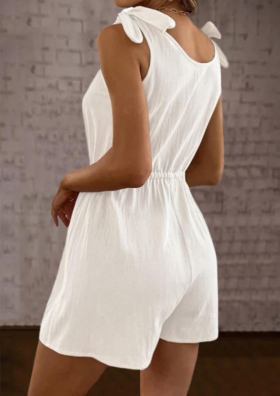 Jumpsuits & Rompers Button Tie Drawstring Sleeveless Romper in White. Size: S,M,L,XL