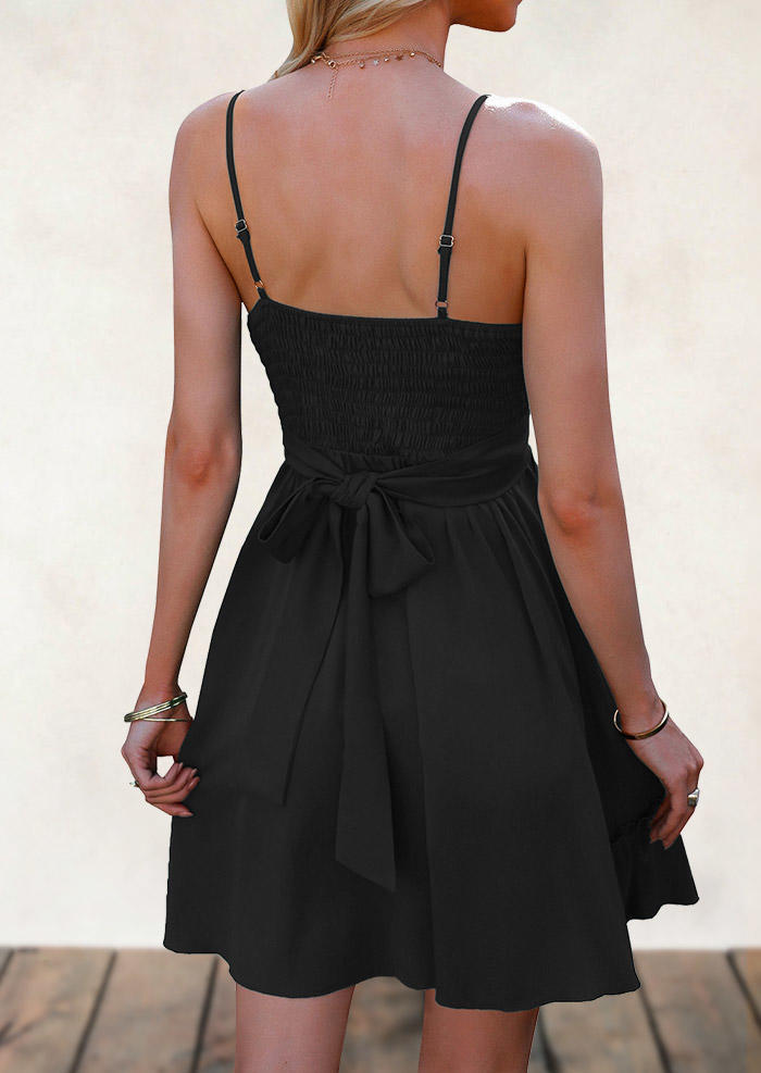 Mini Dresses Ruffled Tie Open Back Mini Dress in Black. Size: S
