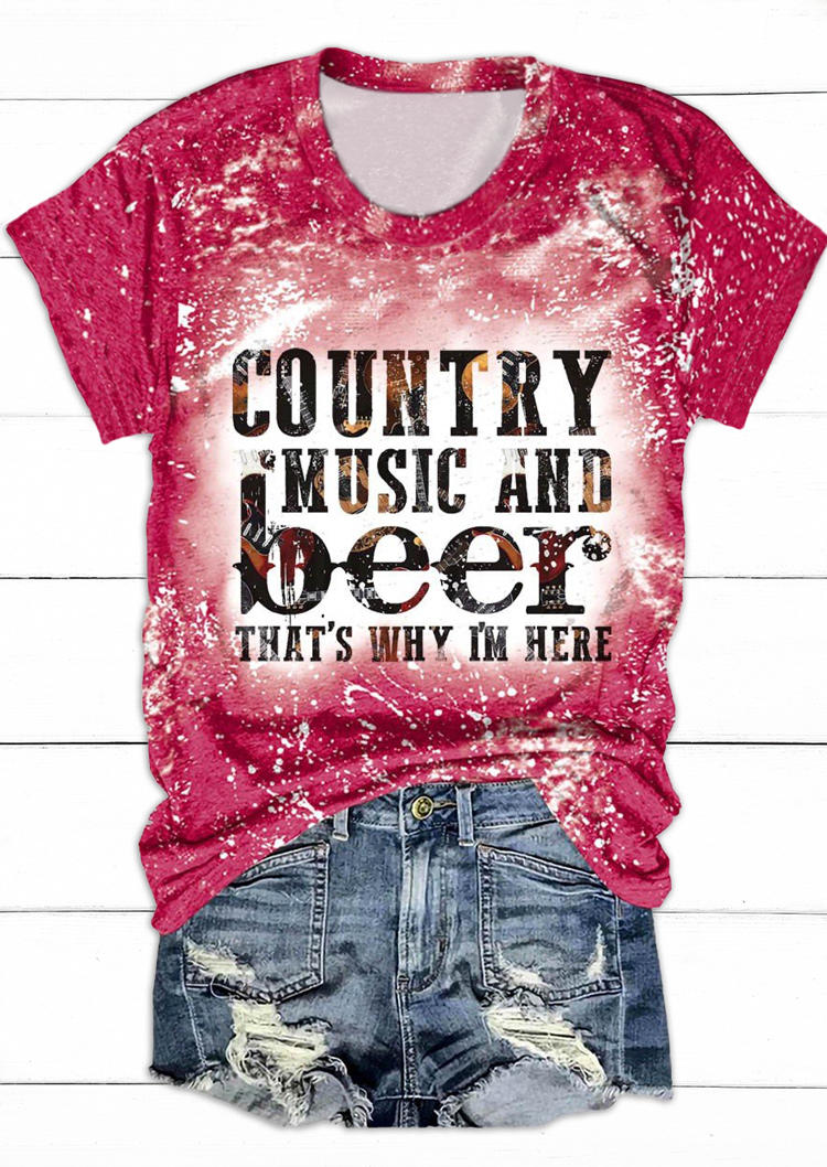 

T-shirts Tees Country Music And Beer That' Why I'm Here Bleached T-Shirt Tee in Red. Size