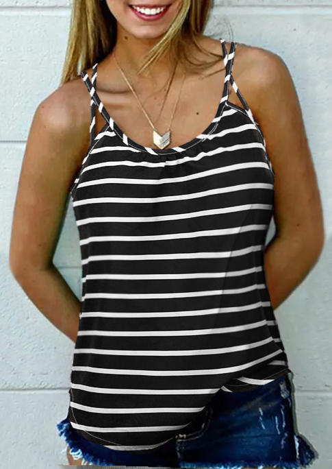 Tank Tops Lace Splicing Striped Cut Out Camisole in Multicolor. Size: S
