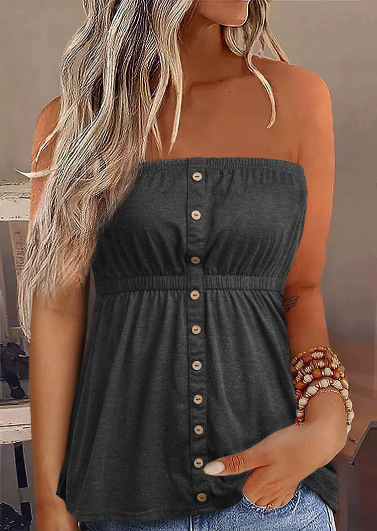 Button Strapless Bandeau Tank - Dark Grey