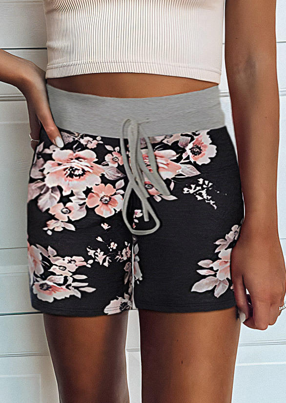 Shorts Floral Drawstring High Waist Casual Shorts in Multicolor. Size: S