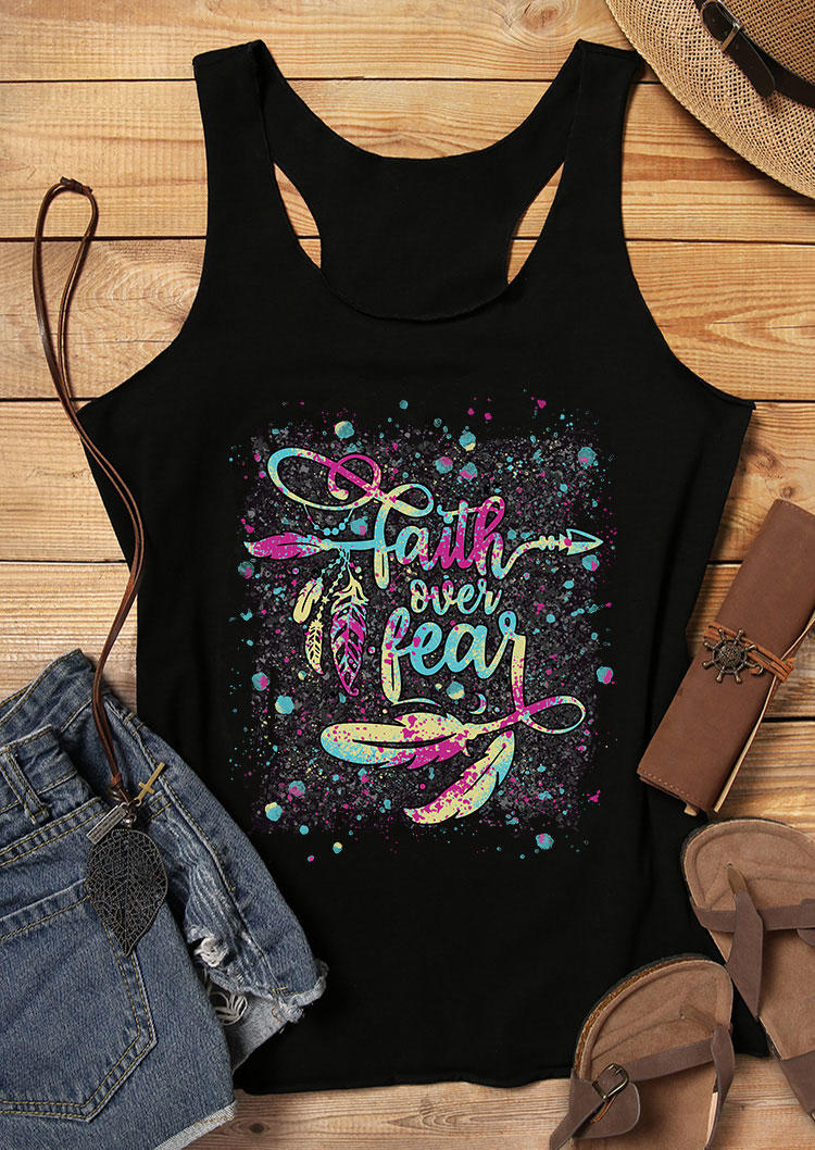 

Tank Tops Faith Over Fear Feather Racerback Tank Top in Black. Size