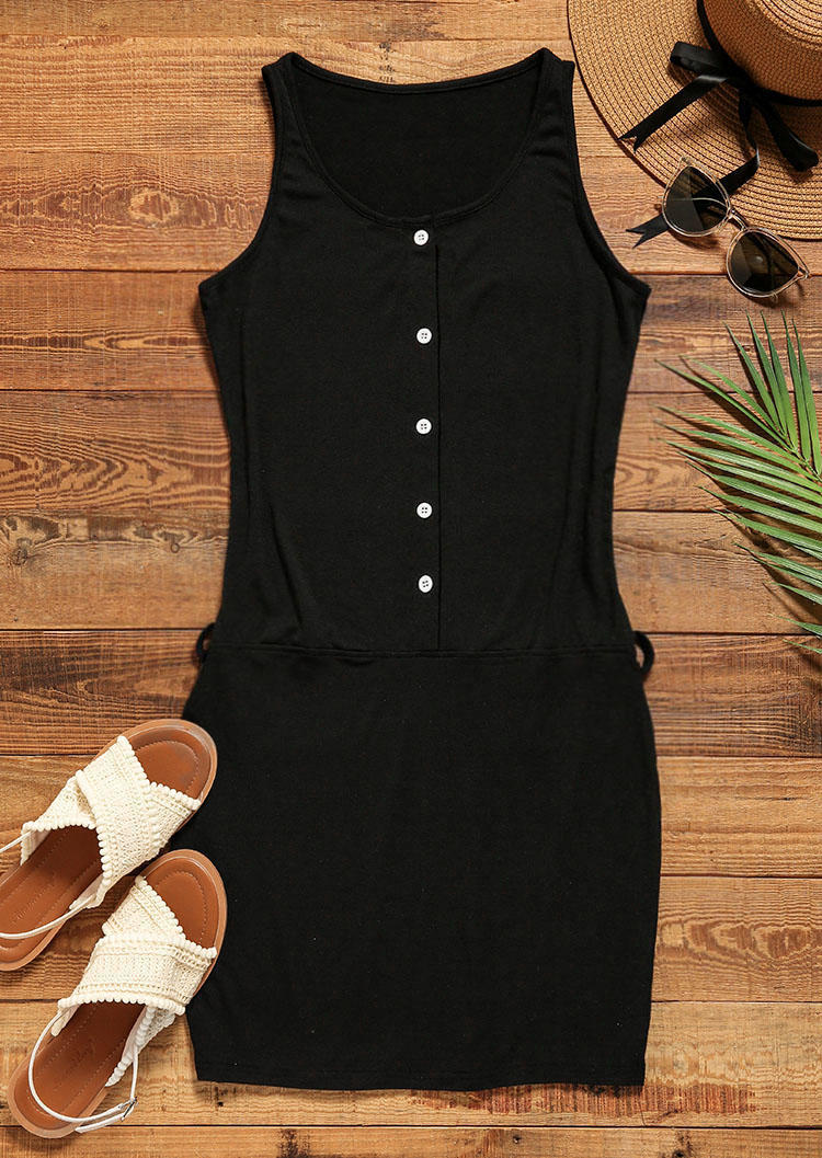 

Bodycon Dresses Button Sleeveless Bodycon Dress without Belt in Black. Size