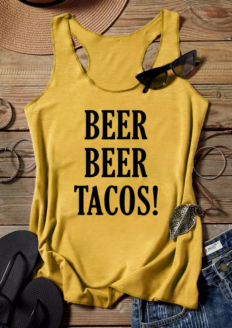 

Tank Tops Beer Beer Tacos Racerback Tank Top in Yellow. Size