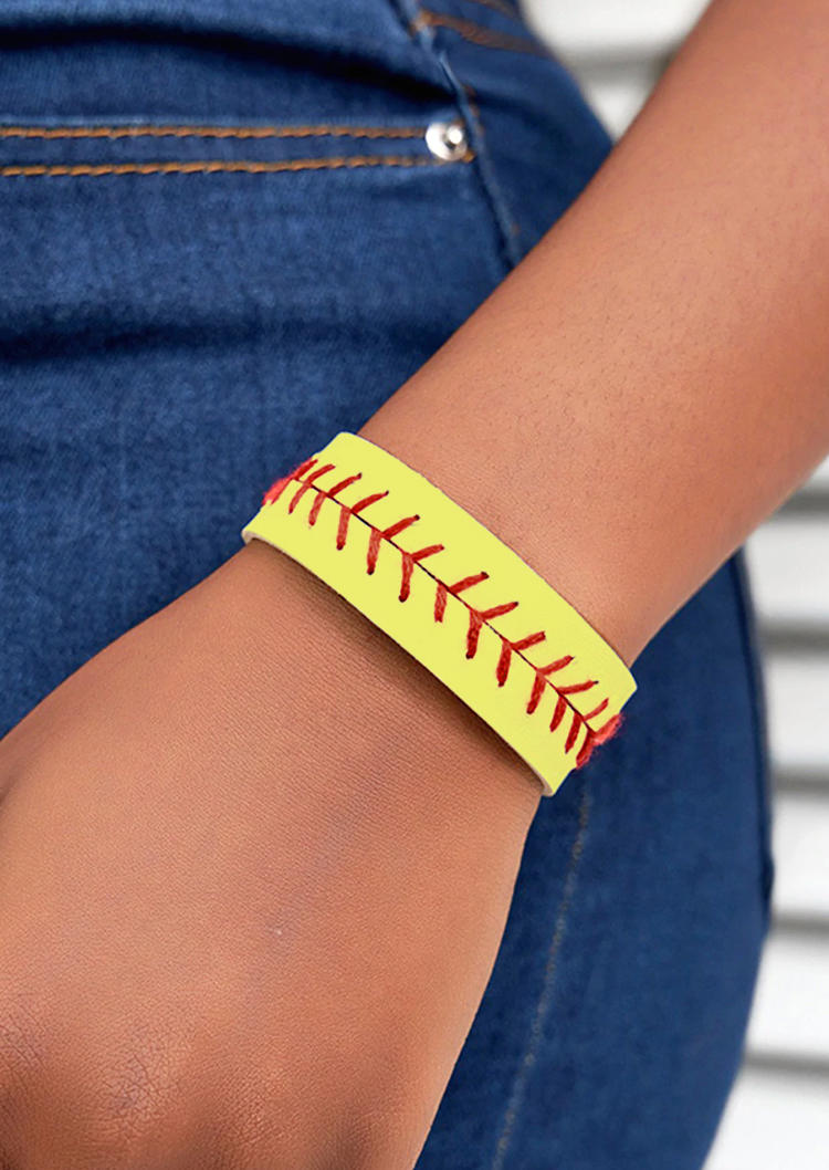 

Bracelet Baseball Snap Button Leather Sports Bracelet in Yellow. Size