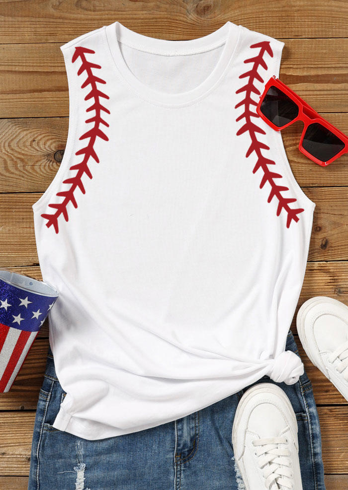 

Tank Tops Baseball O-Neck Tank Top in White. Size: L