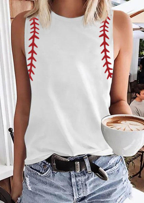 Baseball O-Neck Tank - White