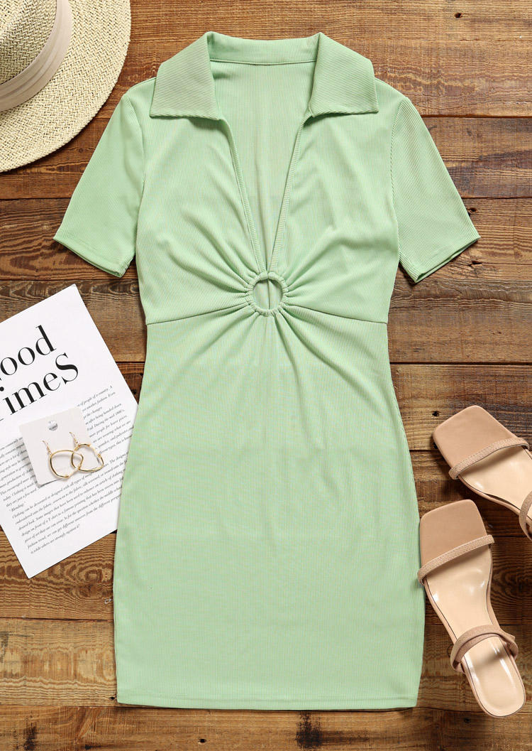 

Mini Dresses Hollow Out Ruffled Mini Dress in Light Green. Size: ,L