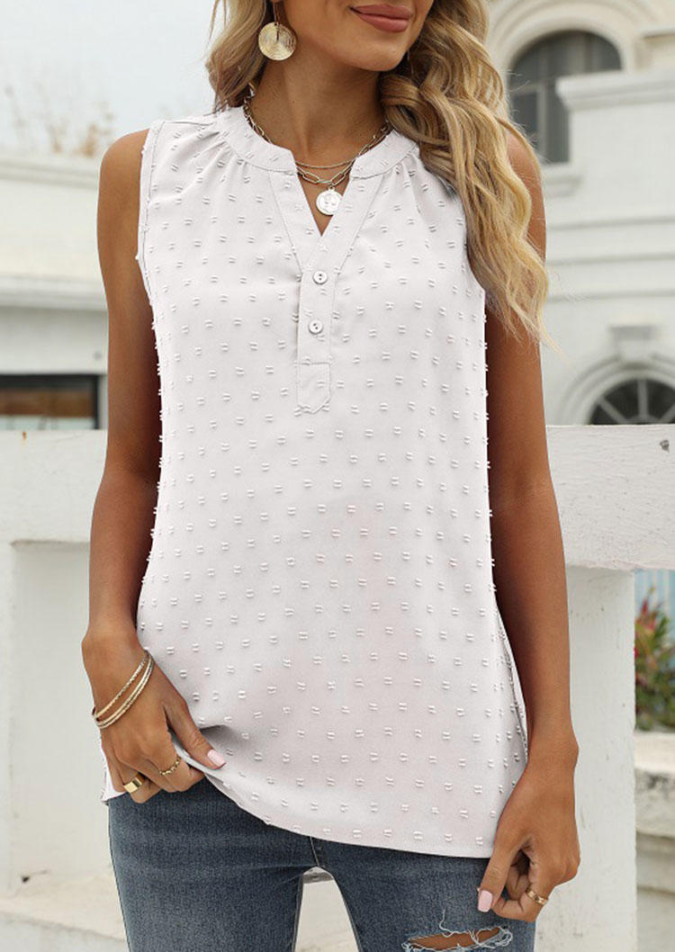 

Tank Tops Dotted Swiss Button Notched Neck Tank Top in White. Size