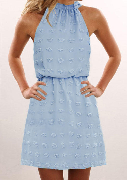 

Mini Dresses Dotted Swiss Tie Ruffled Mini Dress - Light Blue in Blue. Size