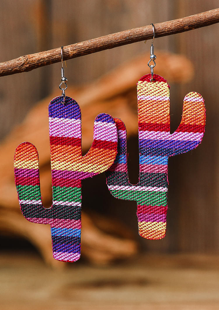 Earrings Colorful Striped Cactus Hook Earrings in Multicolor. Size: One Size