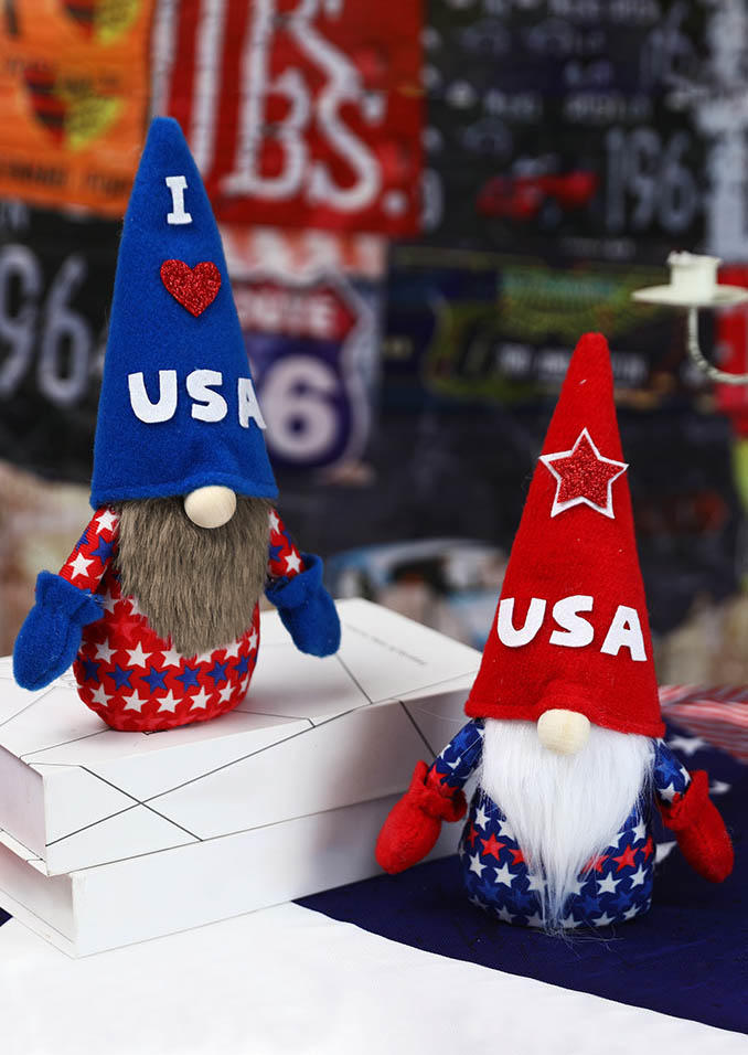 

I Love USA Star Gnomies Decoration Ornament in Navy Blue. Size