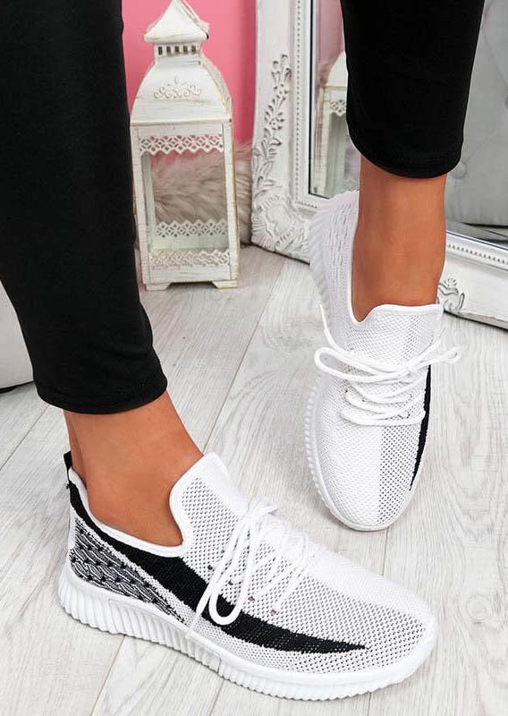 

Sneakers Mesh Color Block Lace Up Sneakers in White. Size
