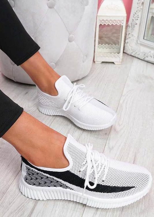 Mesh Color Block Lace Up Sneakers - White