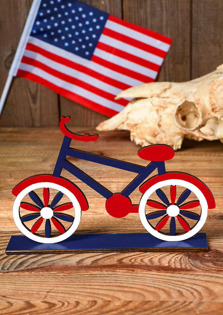 

Patriotic Bicycle Wooden Table Decoration Ornament in Multicolor. Size