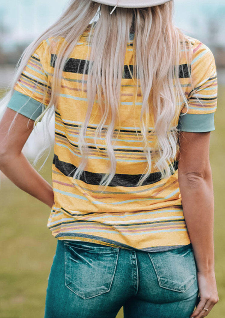 Striped Color Block Blouse - Yellow