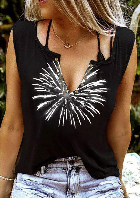 Tank Tops Fireworks Notched Neck Tank Top without Camisole in Black. Size: S
