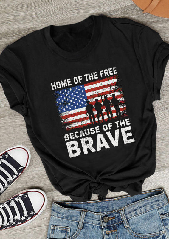 T-shirts Tees Home Of The Free Because Of The Brave American Flag T-Shirt Tee in Black. Size: S,M,L,XL
